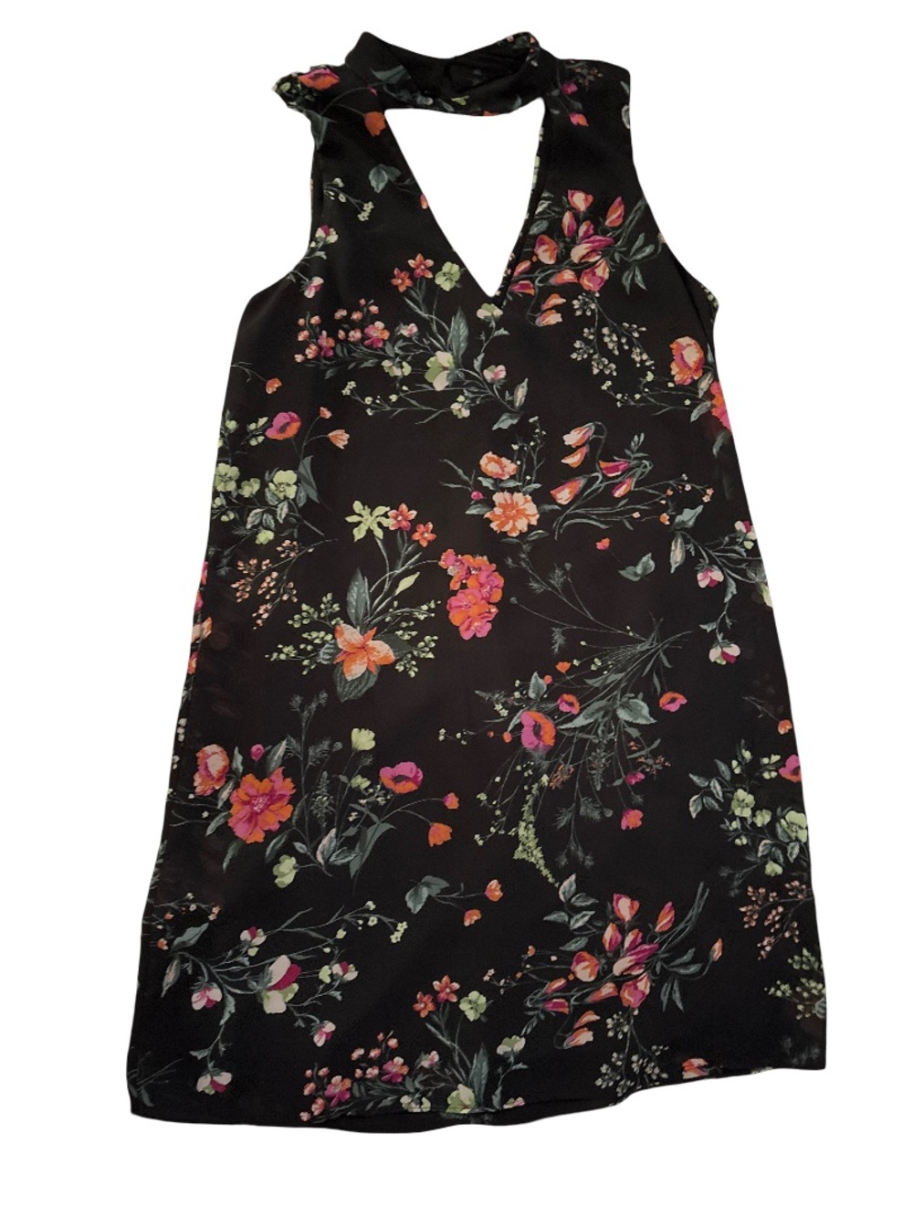 BCX Black Floral Halter Dress with Pink & Orange Accents